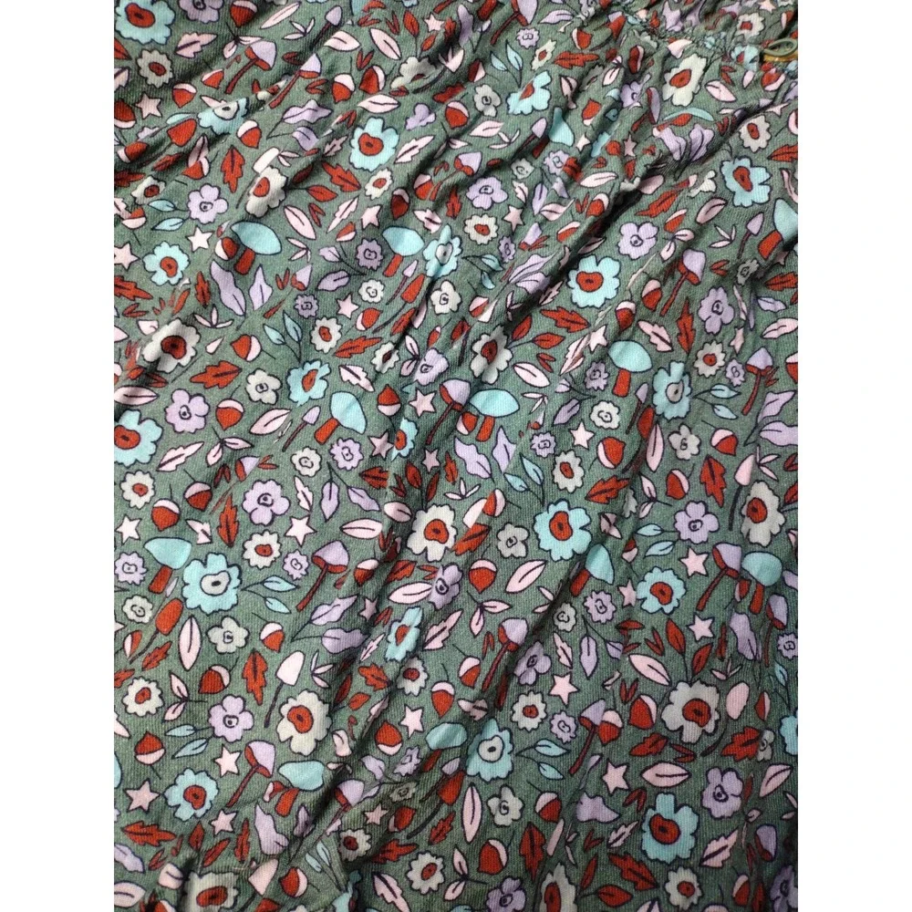 Cat & Jack Girls Green Floral Mushroom Smocked Long Sleeve Dress‎ Size S 6/7